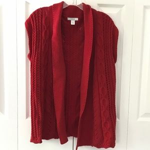 Women’s red sleeveless knit cardigan